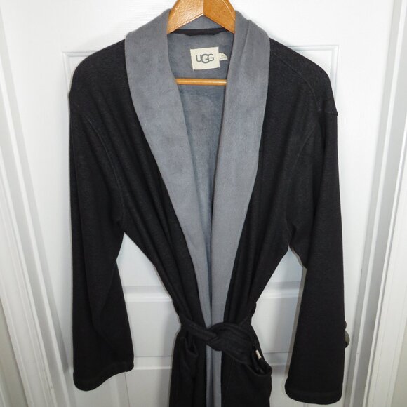 UGG Men's Robinson Robe L/XL Charcoal Blue Fleece Cozy Loungewear - Picture 2 of 5